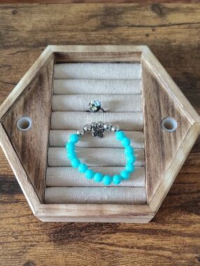 Turquoise Beaded Stretch Bracelet with Silver Accent Charm
